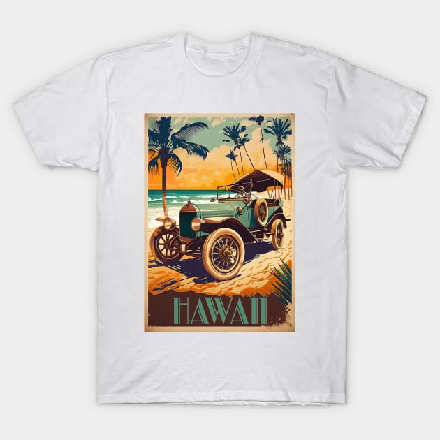 Hawaii Beach Buggy Vintage Travel Art Poster T-Shirt by OldTravelArt